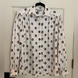 Evan Picone Vintage silk Blouse Crest Pattern Size 8